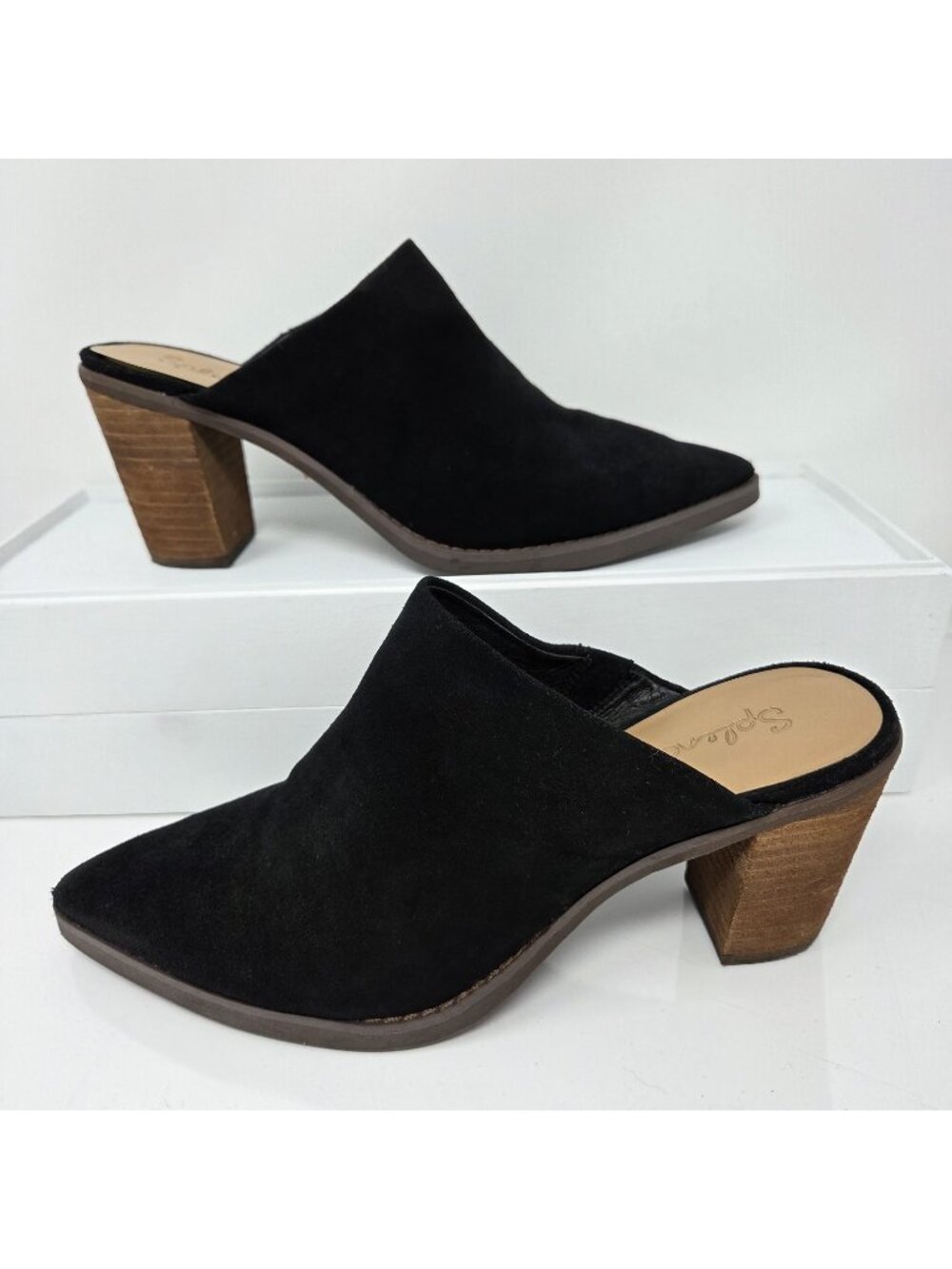 Splendid Womens 9 Suede Mules Roxana Pointed Toe Clog Chunky Block Heels Boho